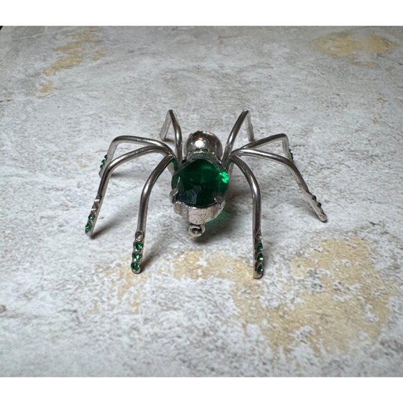 Vintage 1920s Large Spider Green Crystal and Stone Figural Brooch Pin - Picture 8 of 11